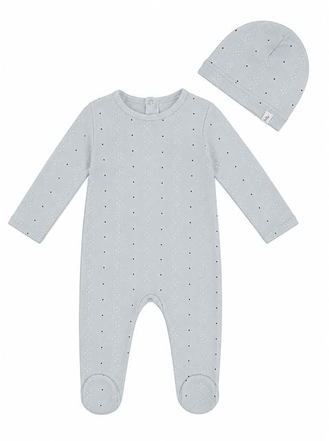 Dot Stripe Footie in Blue White by Little Fragile