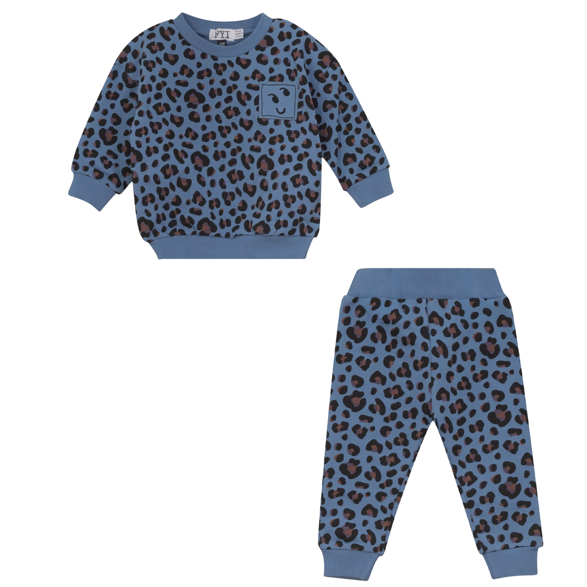 Leopard French Terry 2-Piece Set in Blue by FYI