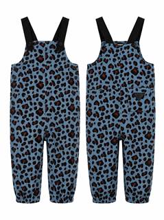 Corduroy Leopard Printed Long Overall in Blue by FYI