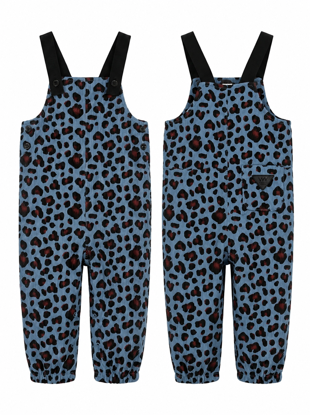 Corduroy Leopard Printed Long Overall in Blue by FYI