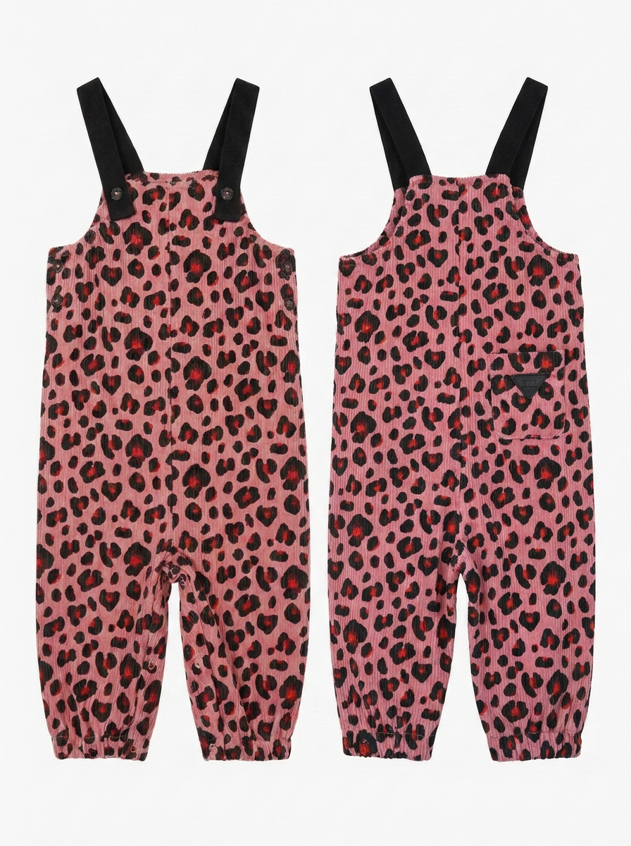 Corduroy Leopard Printed Long Overall in Rose by FYI