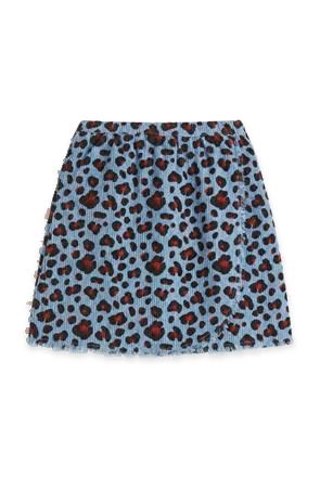Corduroy Leopard Printed Wrap Skirt in Blue by FYI