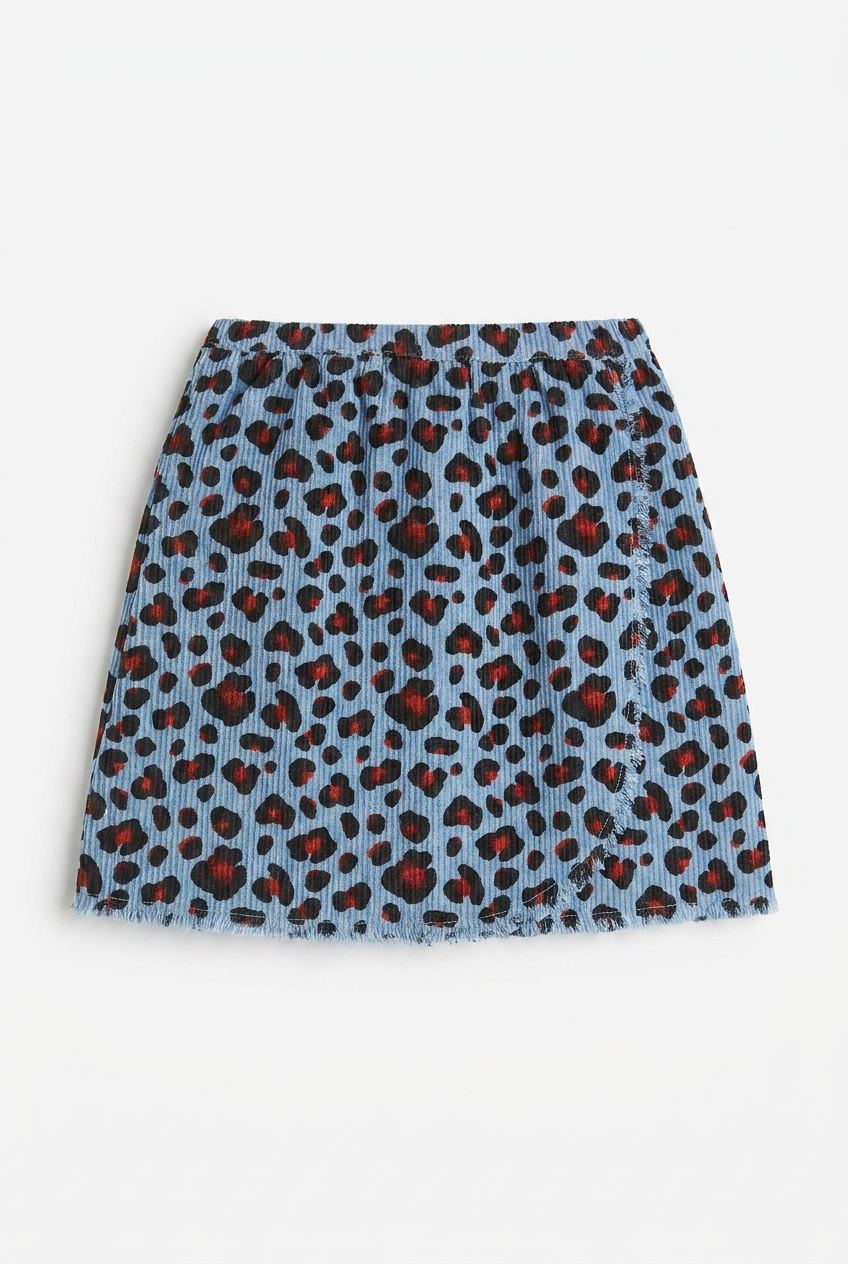 Corduroy Leopard Printed Wrap Skirt in by FYI