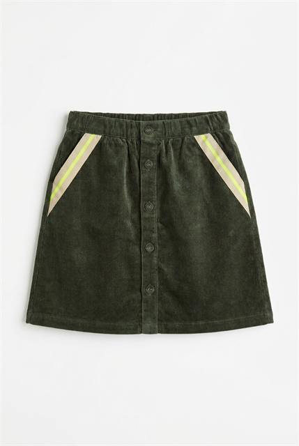 Corduroy Button-Front Skirt in Olive by FYI