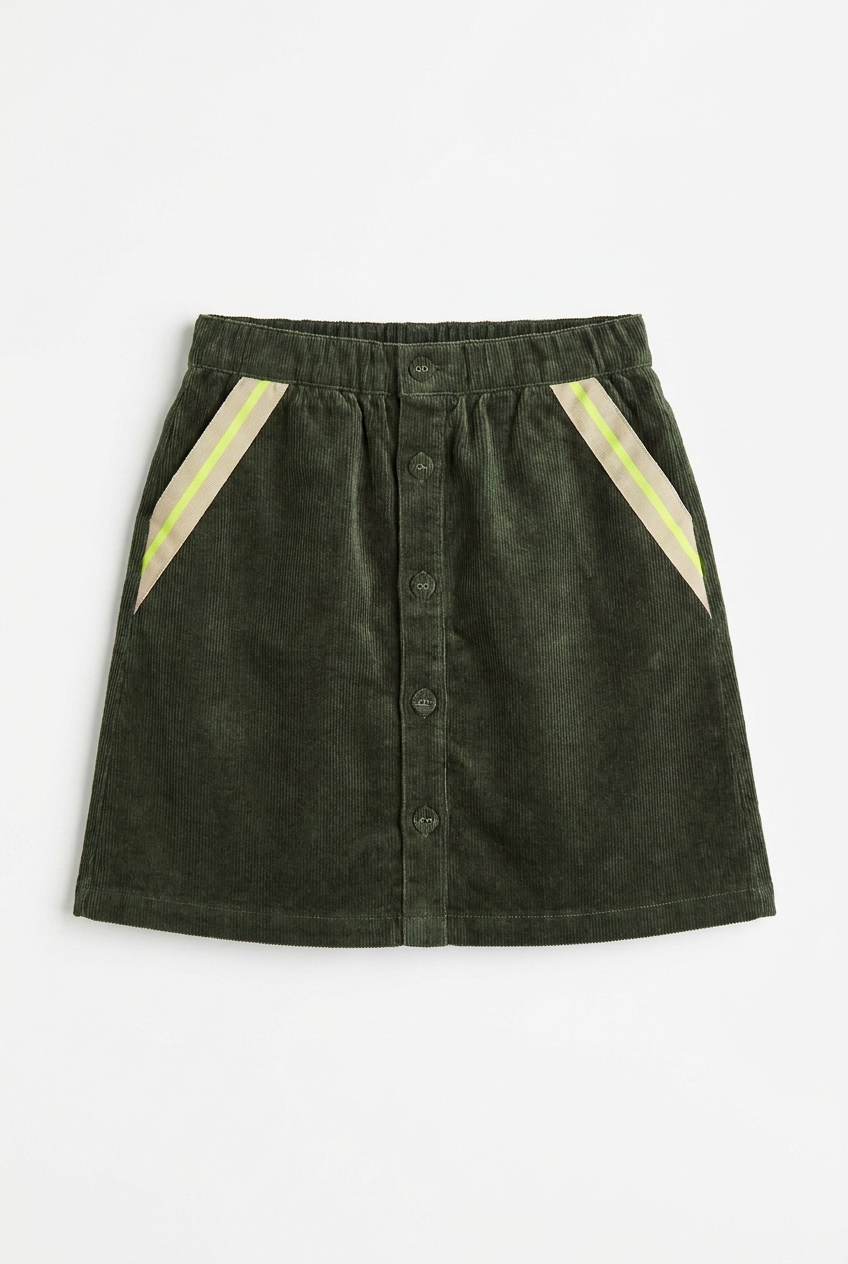 Corduroy Button-Front Skirt in Olive by FYI