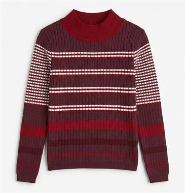 Striped Knit Rib Top in Burgundy Multi by FYI