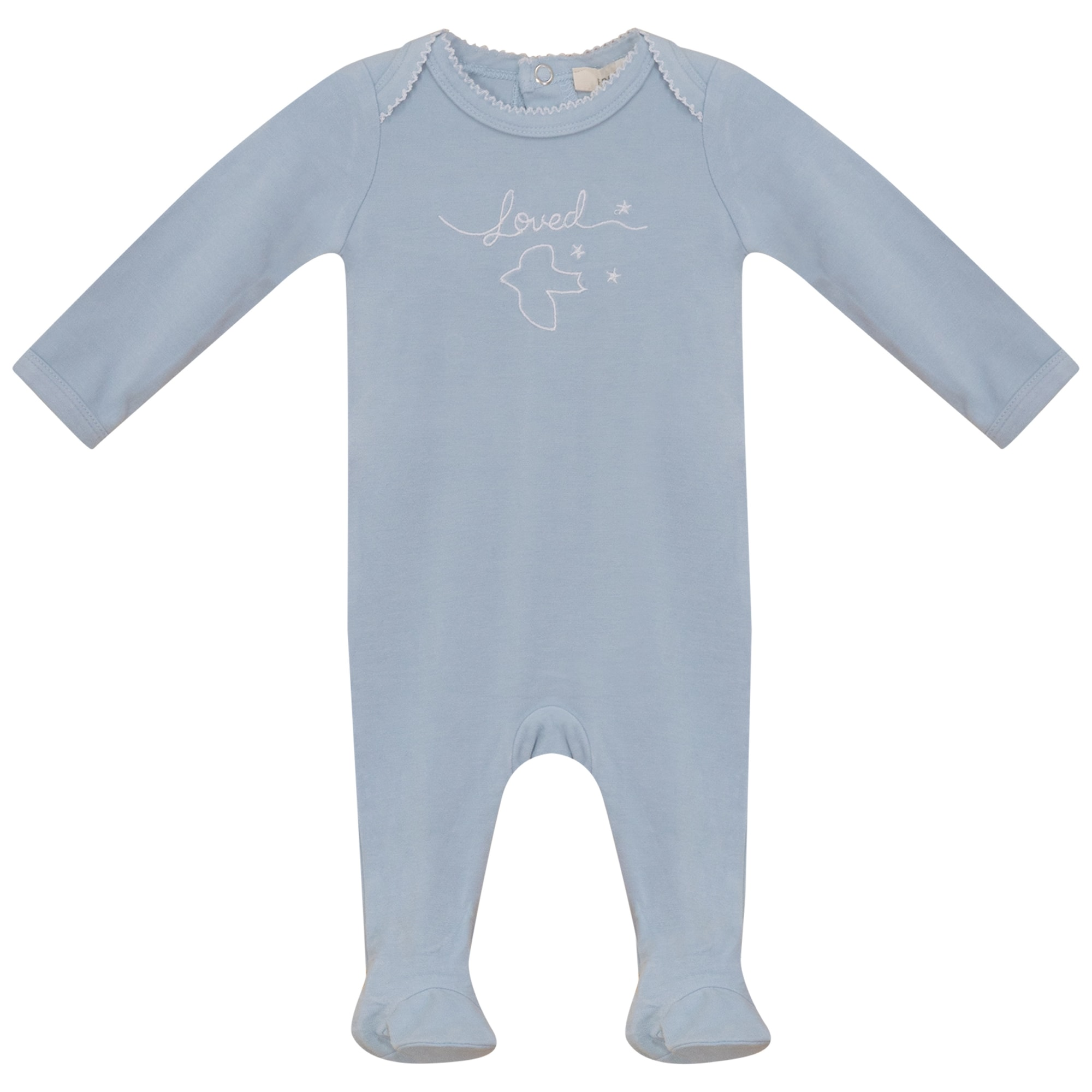 Loved Embroidered Footie in Blue by Fragile