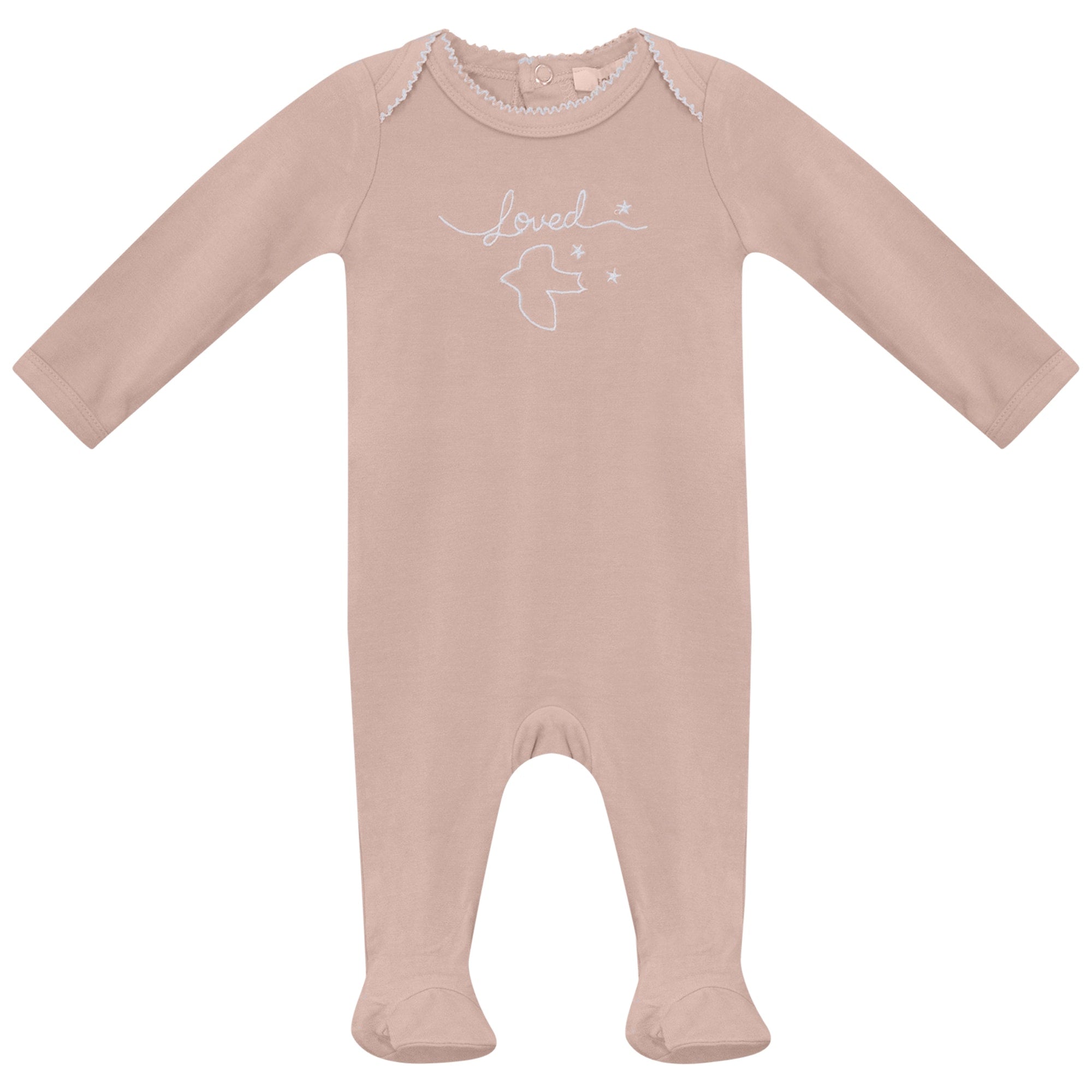 Loved Embroidered Footie in Pink by Fragile