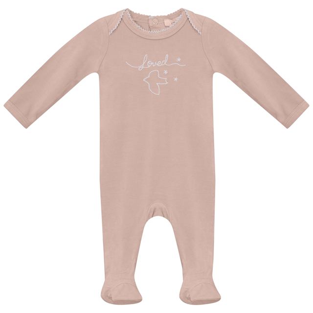Loved Embroidered Footie in Pink by Fragile