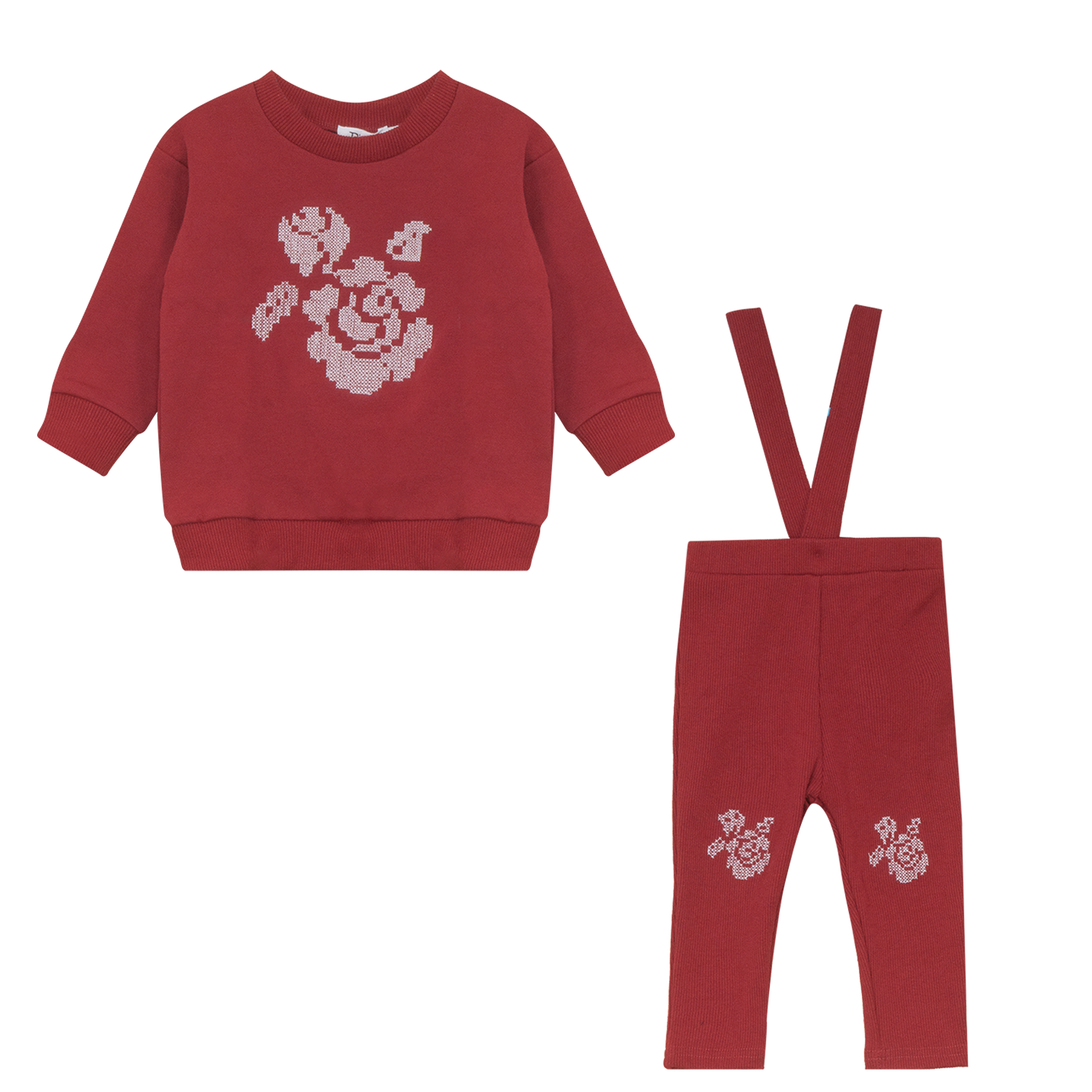 Floral Sweater & Overall Set in Burgundy by FYI
