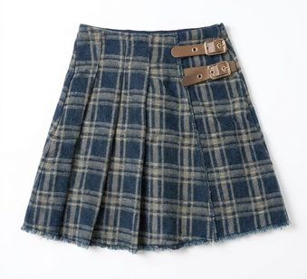 Plaid Denim Skirt in Mustard Denim by FYI