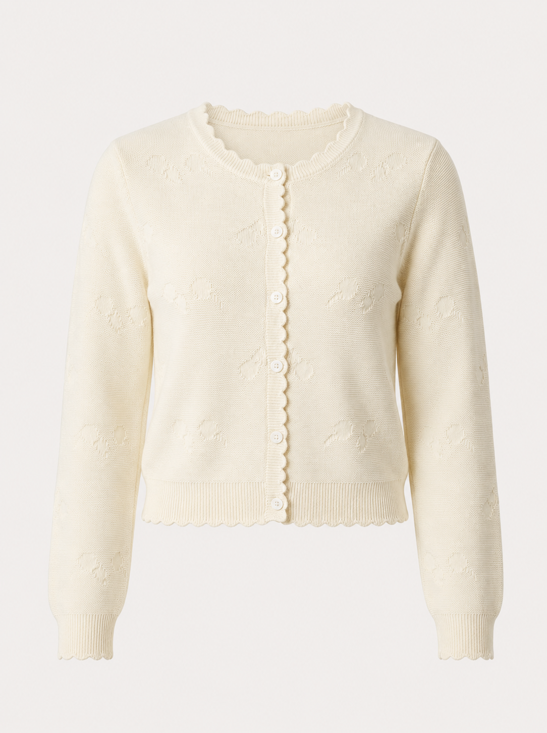 Cherry Textured Knit Cardigan in Cream by Charlotte & George