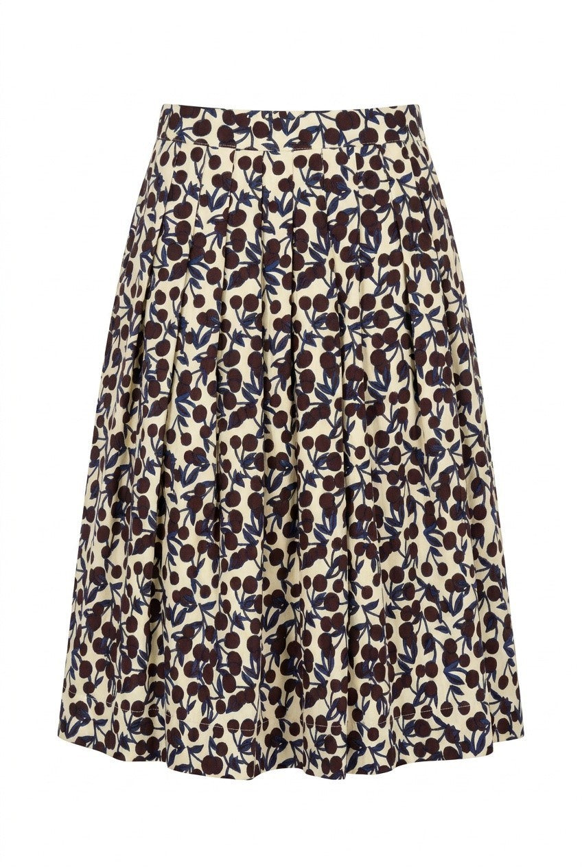 Cherry Print Pleated Skirt