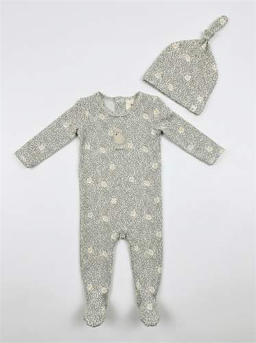 Leaves & Sheep Print Footie in Vanilla Sage by Fragile Red Stripe