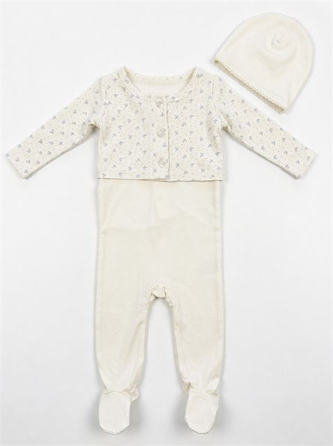 Footie, Cardigan & Hat Set in Powder Blue by Fragile