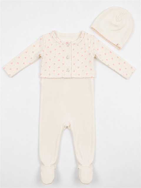 Footie, Cardigan & Hat Set in Powder Pink by Fragile