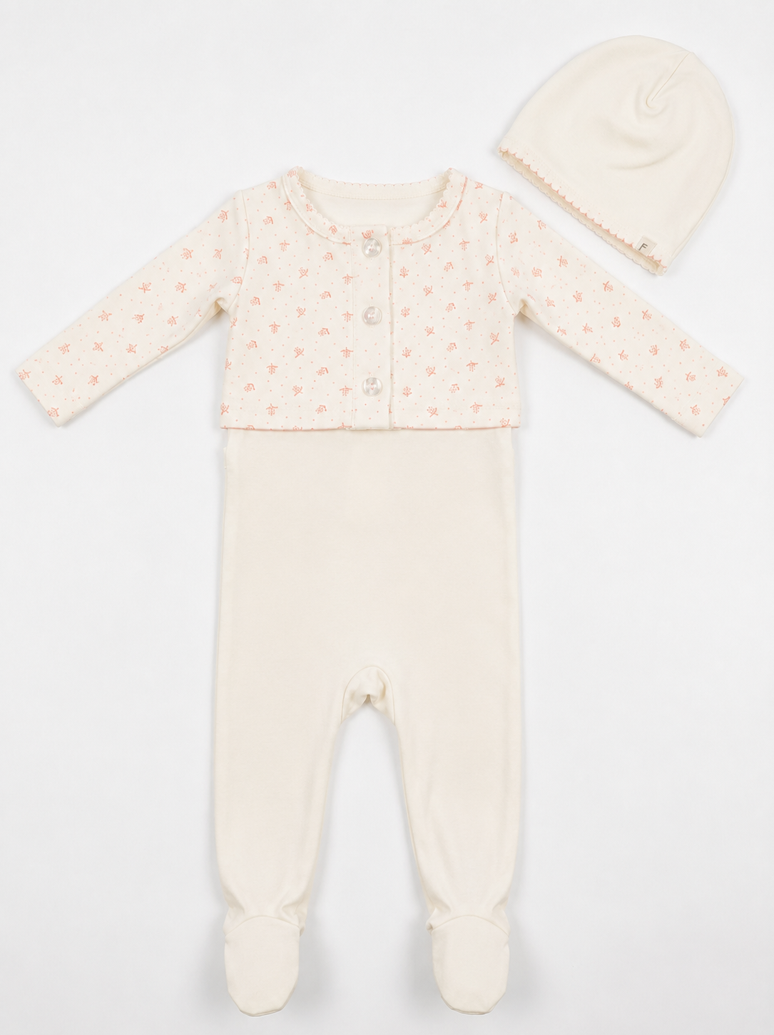 Footie, Cardigan & Hat Set in Powder Pink by Fragile