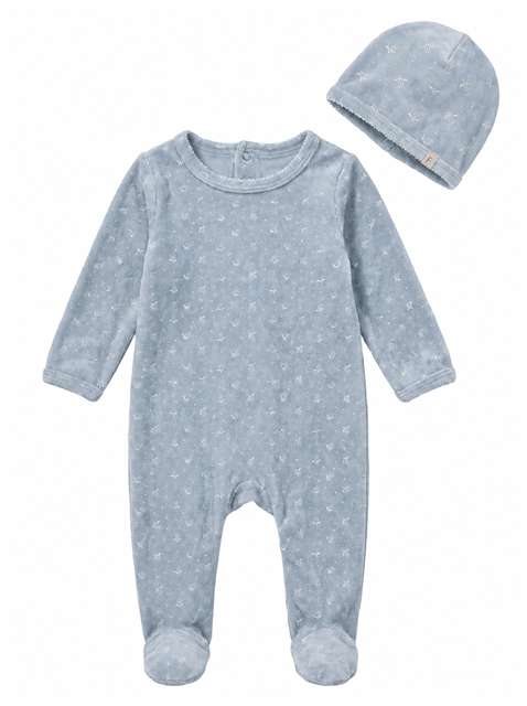 Printed Velour Footie in Blue by Fragile