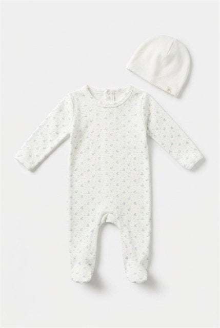 Printed Velour Footie in Powder Blue by Fragile