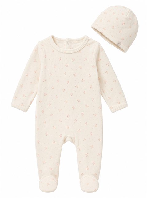 Printed Velour Footie in Powder Pink by Fragile