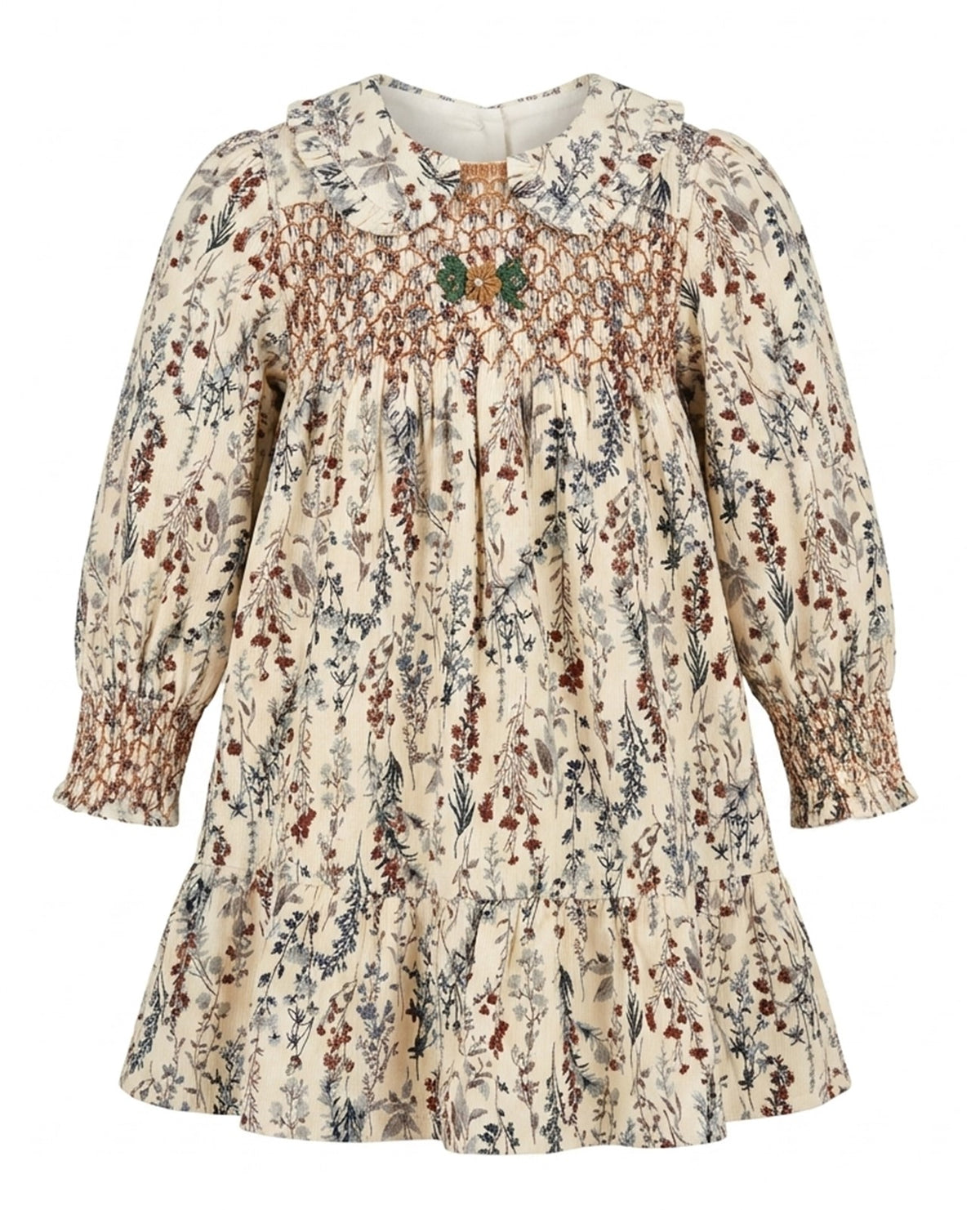 Floral Smocked Corduroy Dress