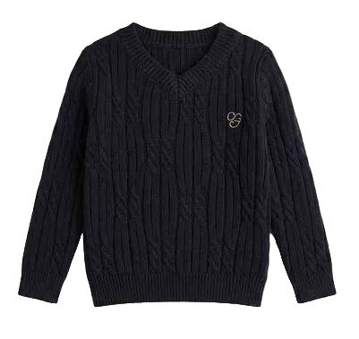 Cable Knit V-Neck Sweater in Navy by Charlotte & George