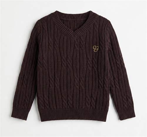 Cable Knit V-Neck Sweater in Wine by Charlotte & George