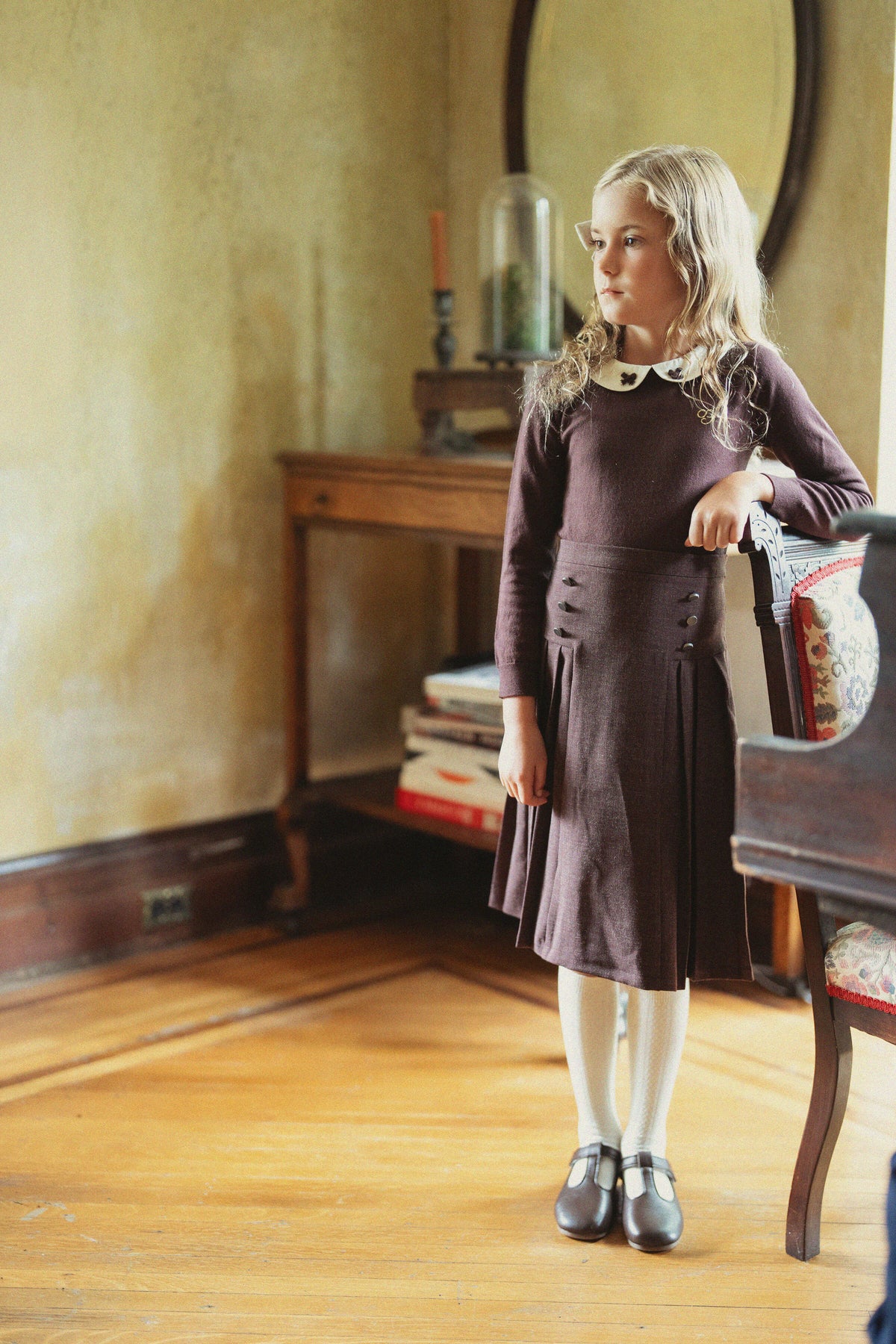 Pleated Button Skirt in Wine Mix by Charlotte & George