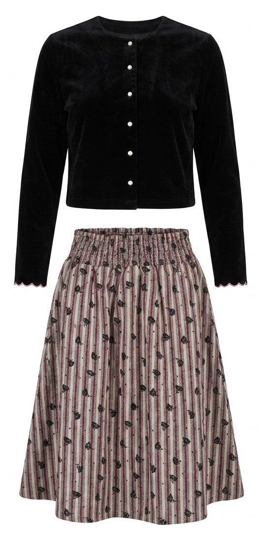 Velvet Cardigan & Floral Skirt Set