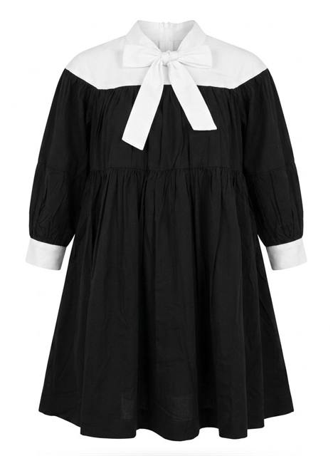 Smocked Yoke Bow Dress in Black by Clô