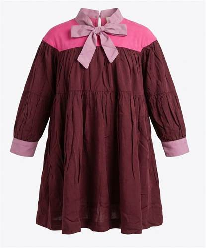 Smocked Yoke Bow Dress in Burgundy by Clô
