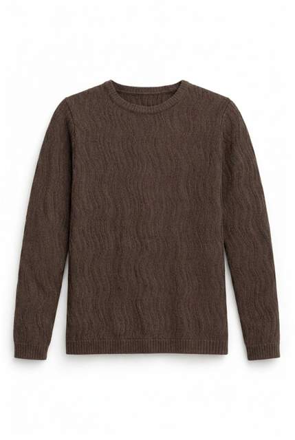 Textured Crew Neck Top in Chocolate by Charlotte & George