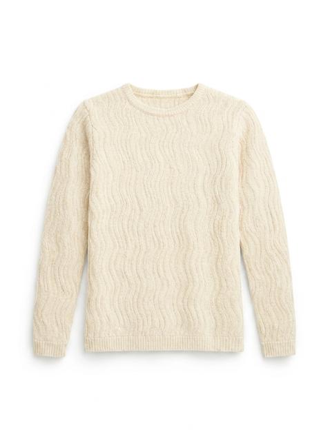Textured Crew Neck Top in Off White by Charlotte & George