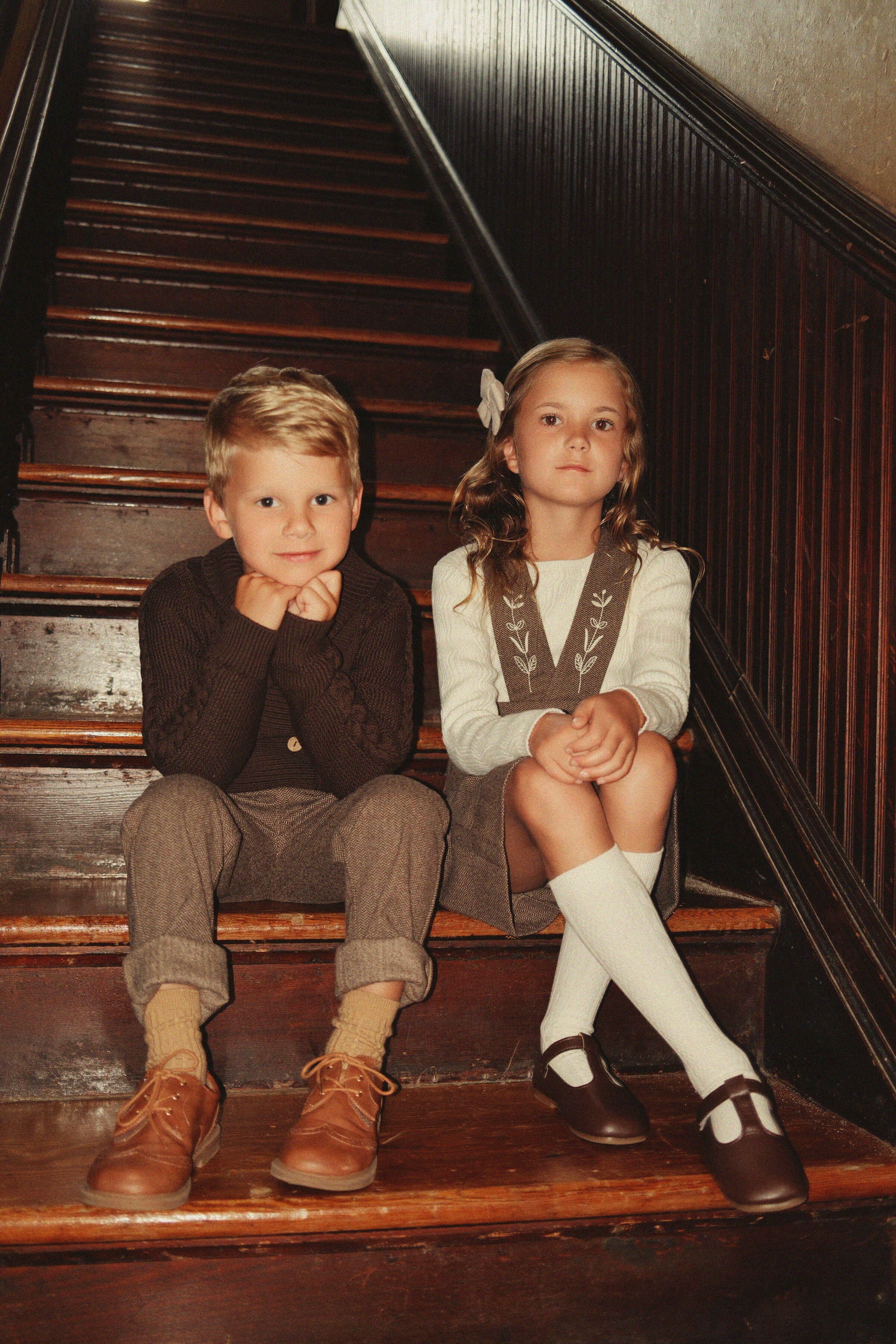 Embroidered Woven Jumper in Chocolate by Charlotte & George
