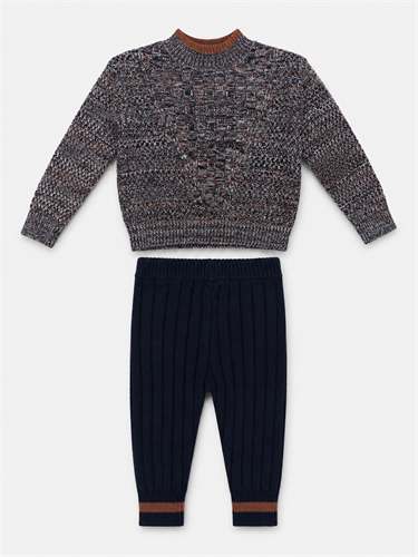 Mock Neck Sweater & Rib Legging Set in Cognac Mix Navy by Clô