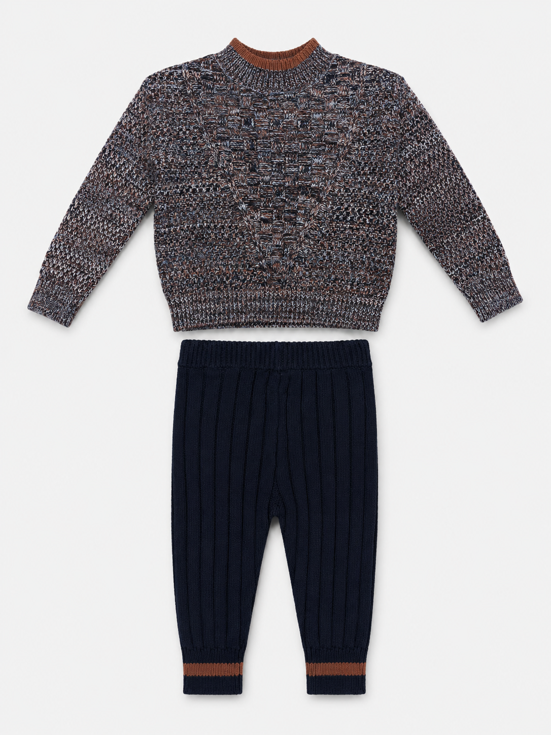 Mock Neck Sweater & Rib Legging Set in Cognac Mix Navy by Clô