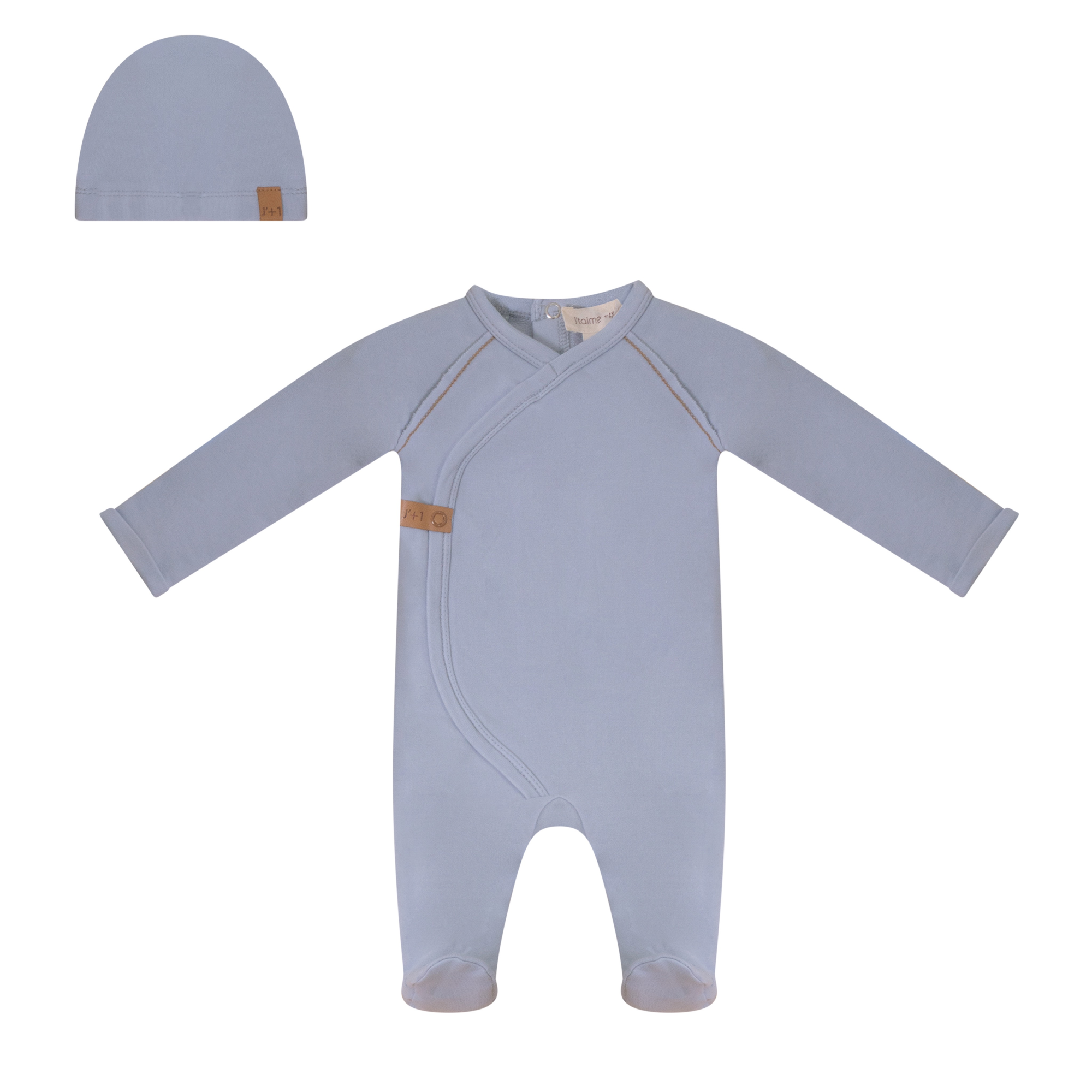 French Terry Saddle Stitch Footie in Blue by J'taime +1