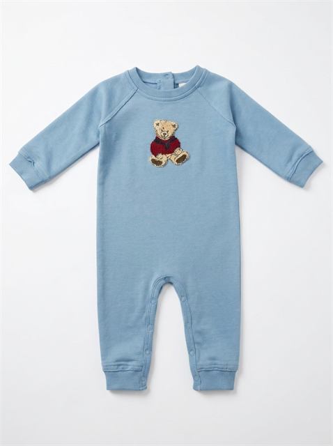 Hook Stitch Bear Romper in Blue Willow by J'taime +1