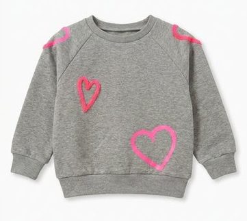 Heart Embroidered Sweatshirt in Grey Mix Neon Pink by FYI