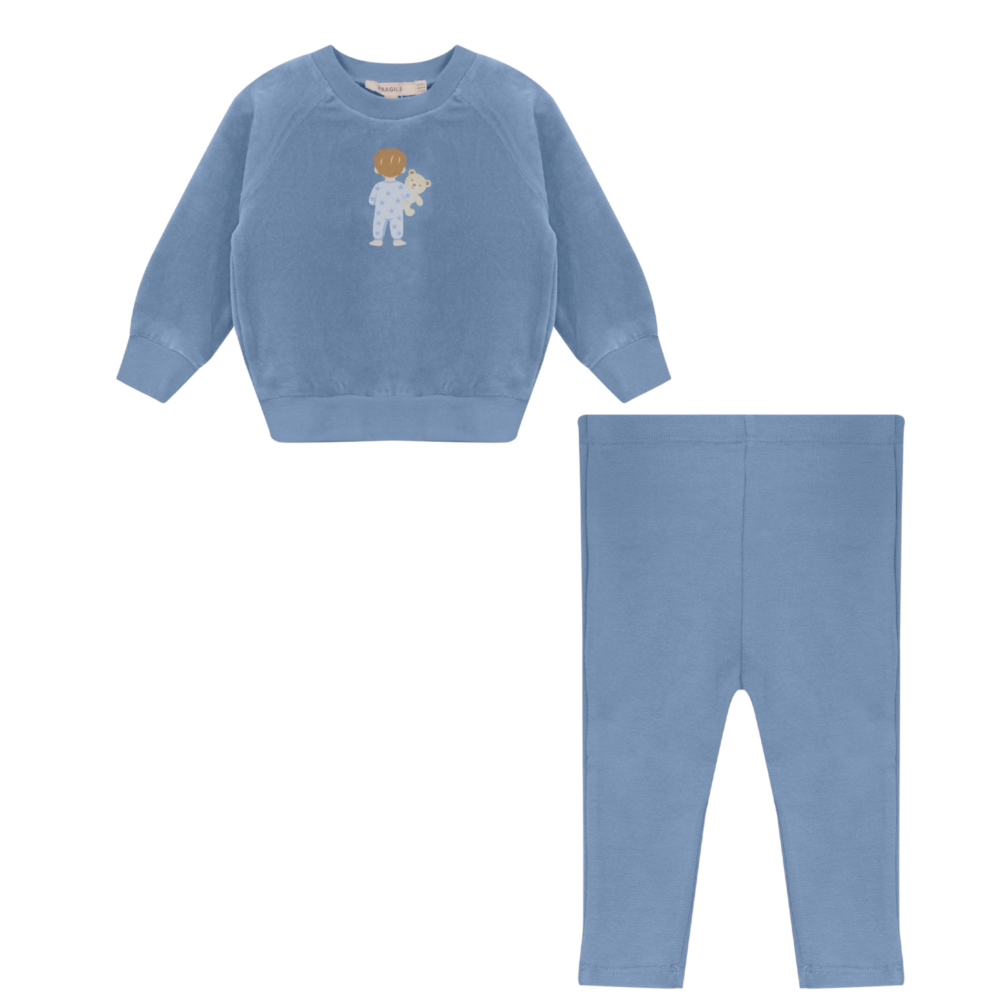 Velour Sweatshirt & Rib Leggings Set in Denim by Fragile