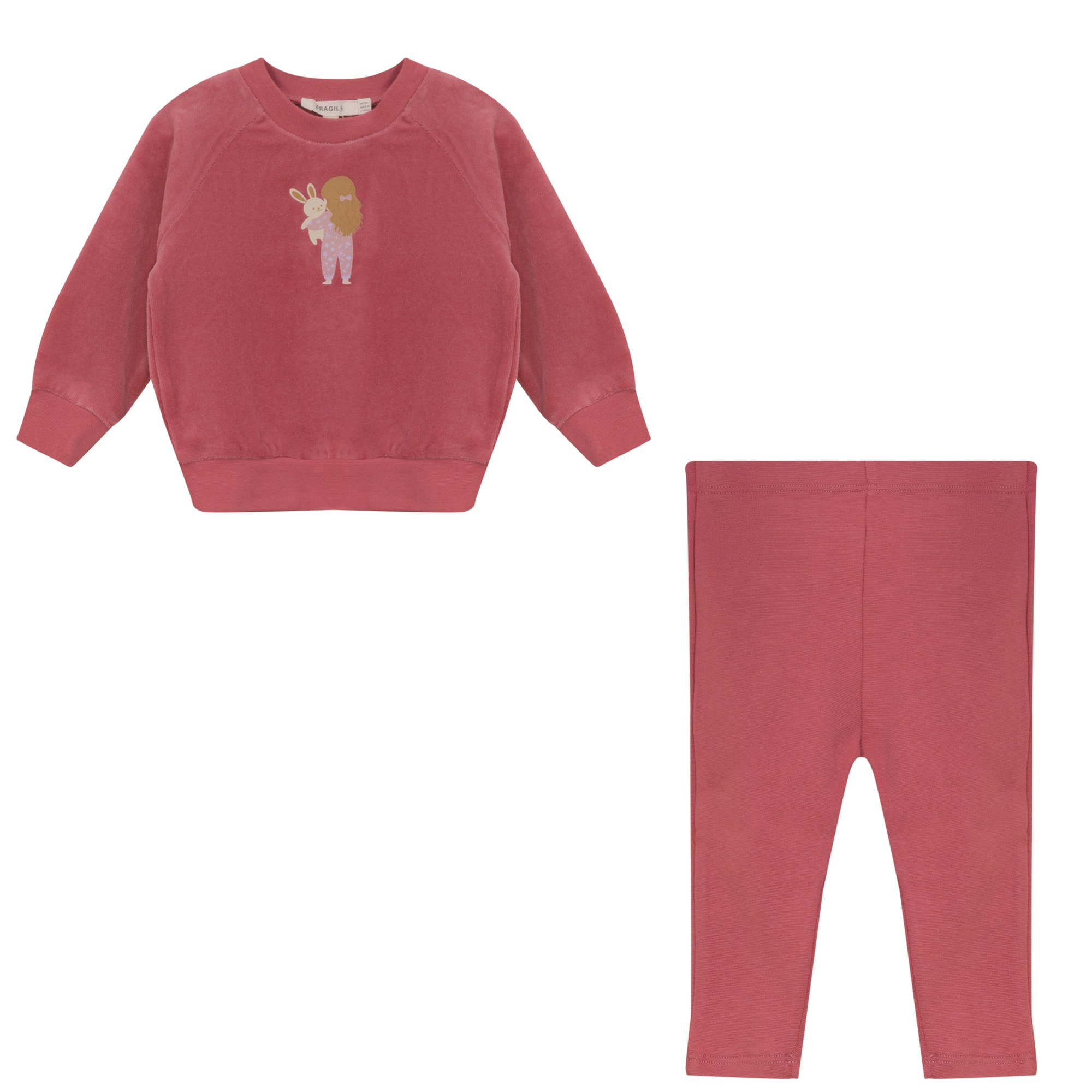 Velour Sweatshirt & Rib Leggings Set in Rose by Fragile