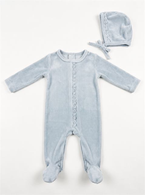 Velour Footie in Blue by Little Fragile