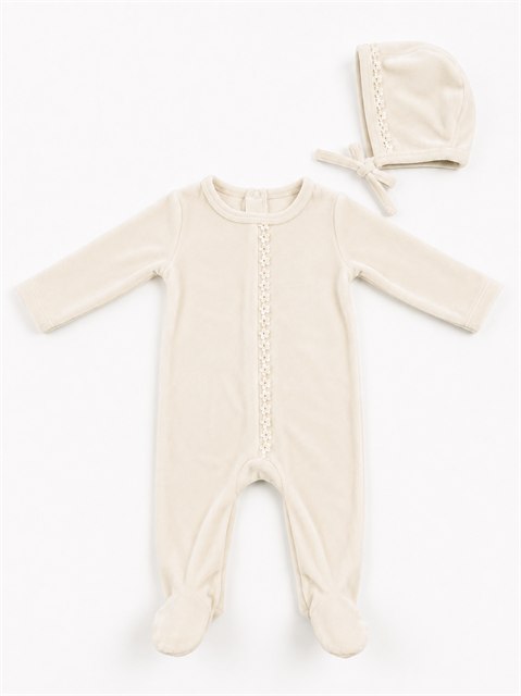 Velour Footie in Powder by Little Fragile
