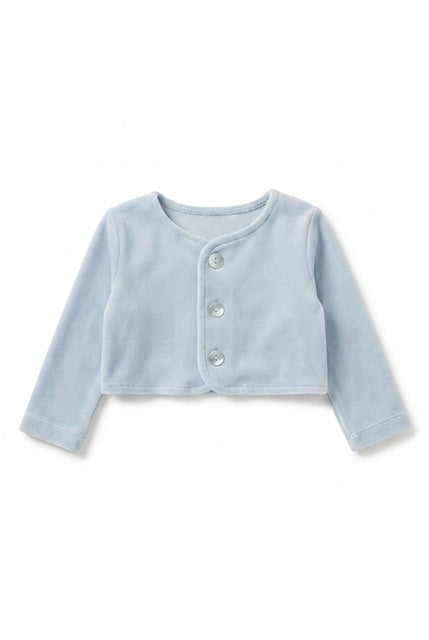 Velour Button-Front Cardigan in Blue by Little Fragile