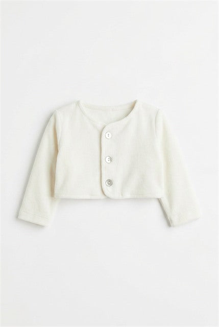 Velour Button-Front Cardigan in Powder by Little Fragile