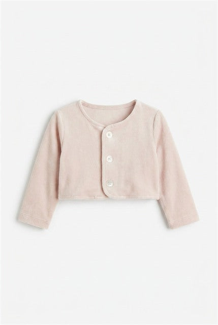 Velour Button-Front Cardigan in Primrose by Little Fragile