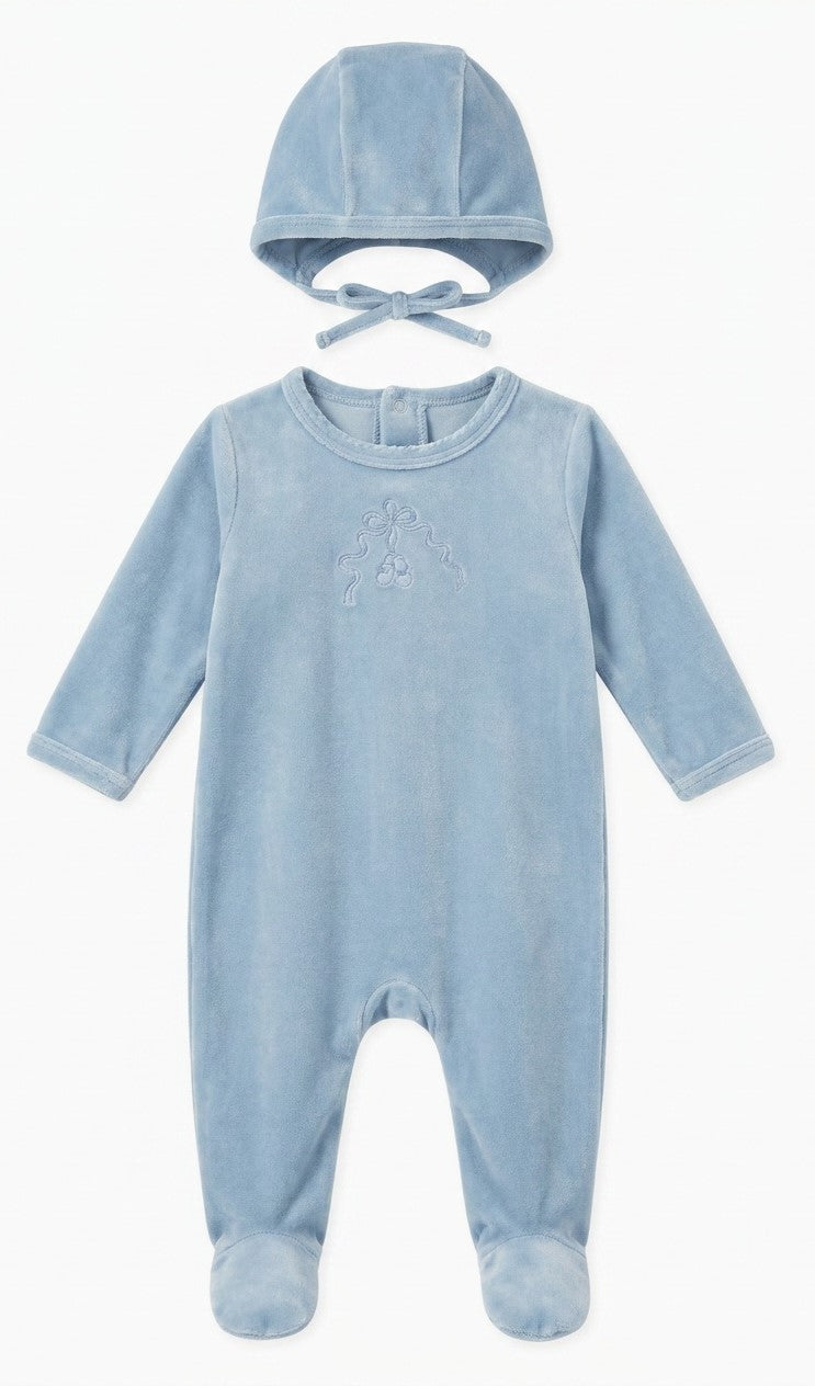 Velour Footie in Blue by J'taime +1