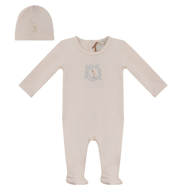 Sheep Footie in Vanilla Blue by Fragile Blue Stripe