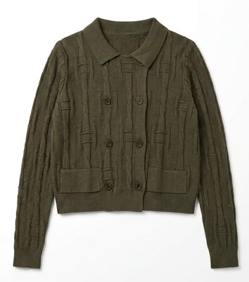 Textured Double-Breasted Cardigan in Olive by Joie De Vivre