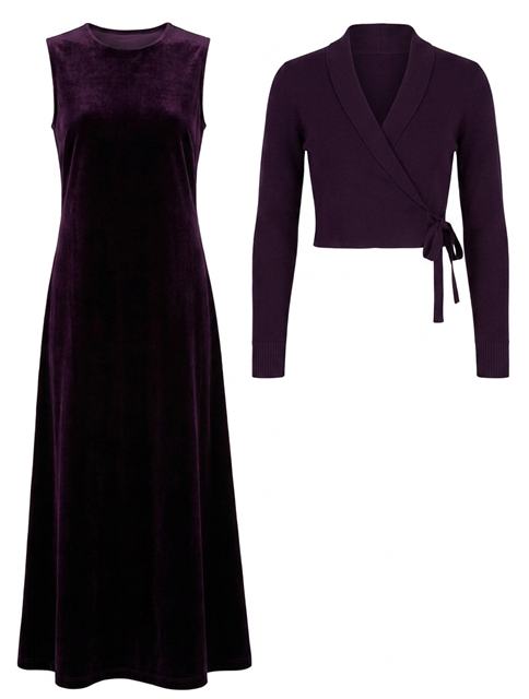 Long Jumper & Wrap Cardigan Set in Dark Plum by Lola